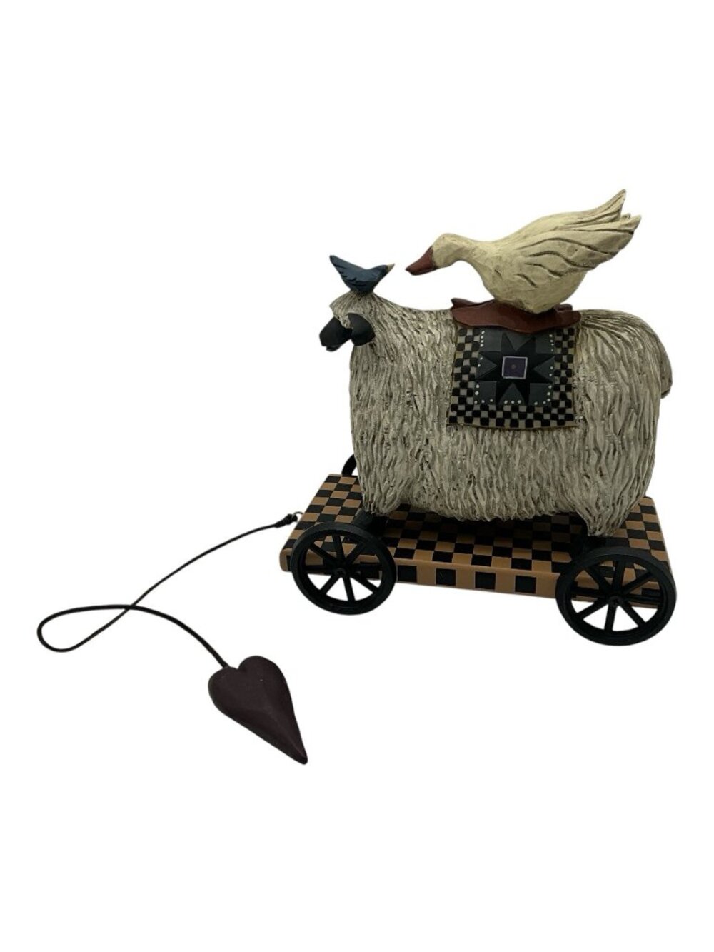 Williraye Studio Bird and Goose on Sheep on Cart Folk Art Figurine Vintage 1990s